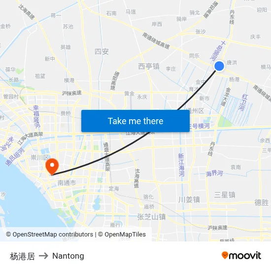 Yanggang Residence to Nantong map
