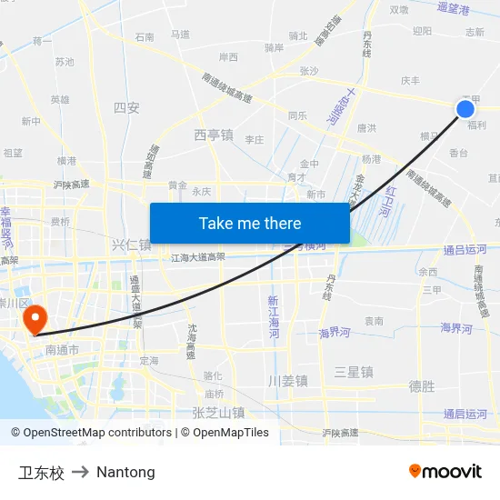 Weidong School to Nantong map