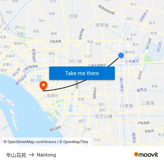 Huashan Garden to Nantong map