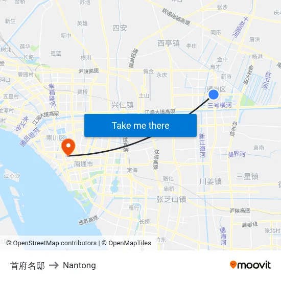Premier Mansion to Nantong map