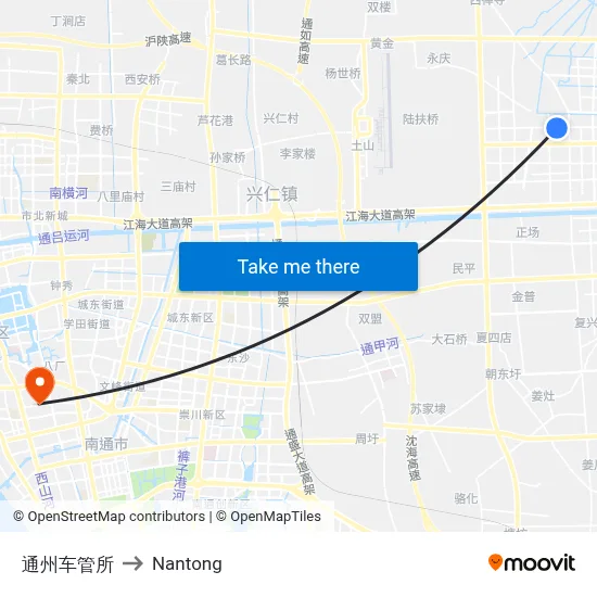 Tongzhou Vehicle Administration to Nantong map