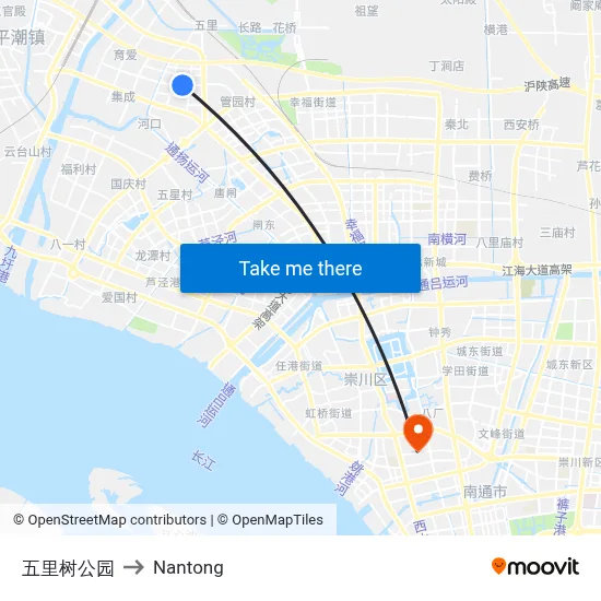 Wulishu Park to Nantong map