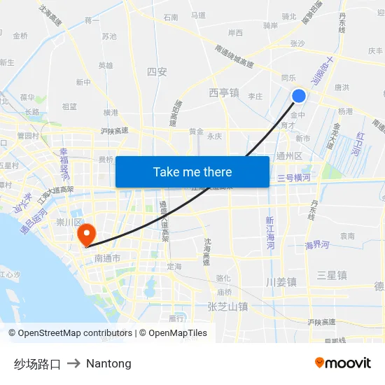 Shachang Junction to Nantong map