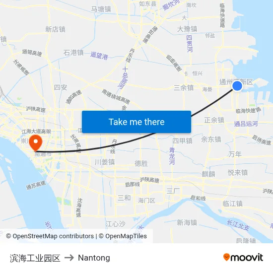 Binhai Industrial Park to Nantong map