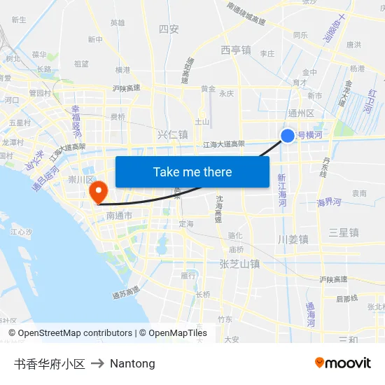 Shuxiang Huafu Community to Nantong map