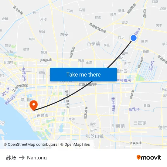 Sha Chang to Nantong map