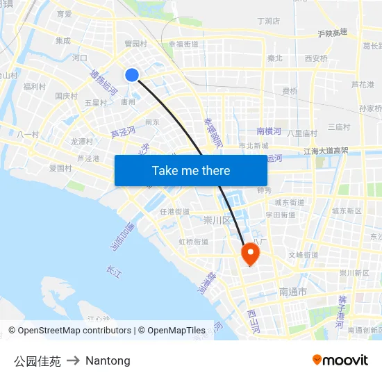 Park Jiayuan to Nantong map