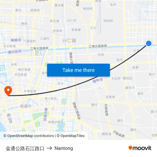 Jingtong Highway Shijiang Road Junction to Nantong map