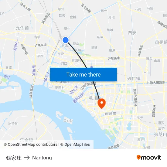 Qian Family Village to Nantong map