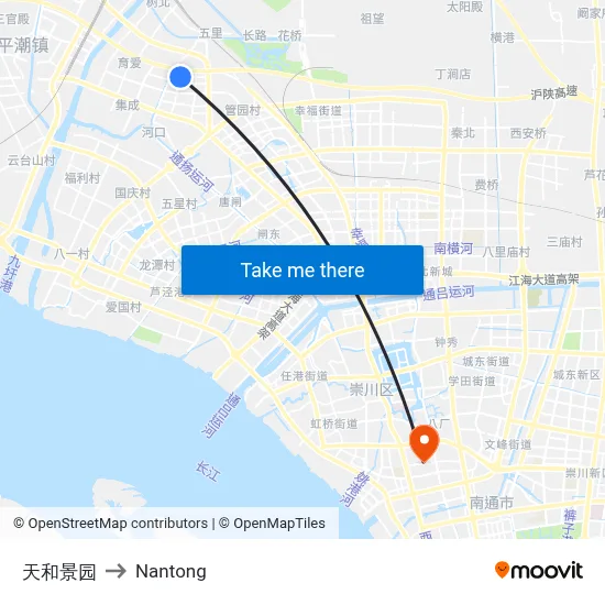 Tianhe Jingyuan to Nantong map