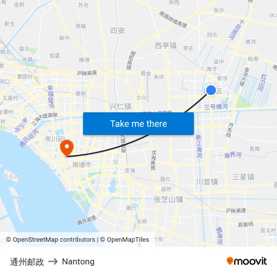 Tongzhou Post Office to Nantong map