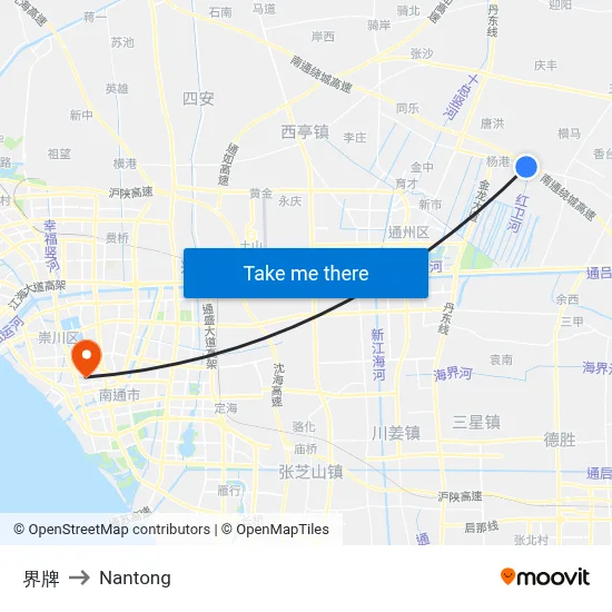Jiepai to Nantong map