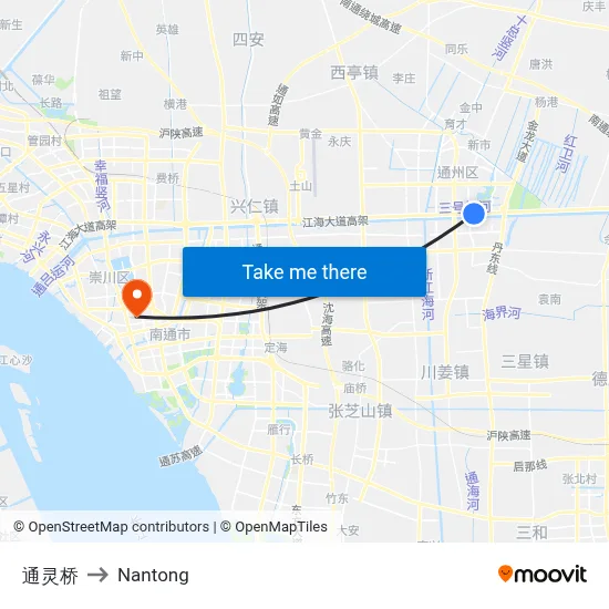 Tongling Bridge to Nantong map
