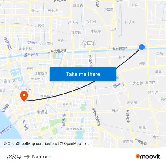 Huajiadu to Nantong map