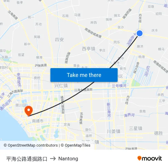 Pinghai Highway Tongjue Road to Nantong map