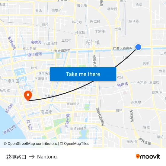 Huatuo Intersection to Nantong map