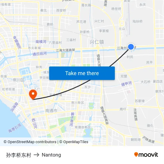 Sunli Bridge East Village to Nantong map