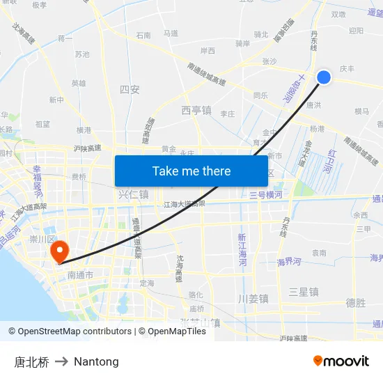Tang North Bridge to Nantong map