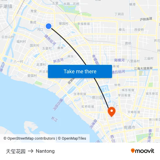 Tianxi Garden to Nantong map