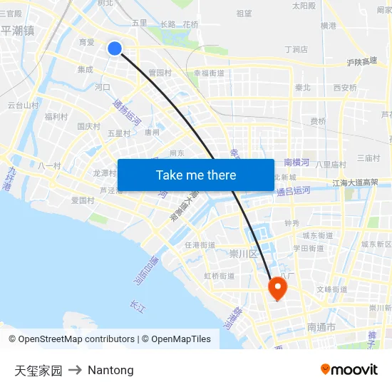 Tianxi Garden to Nantong map