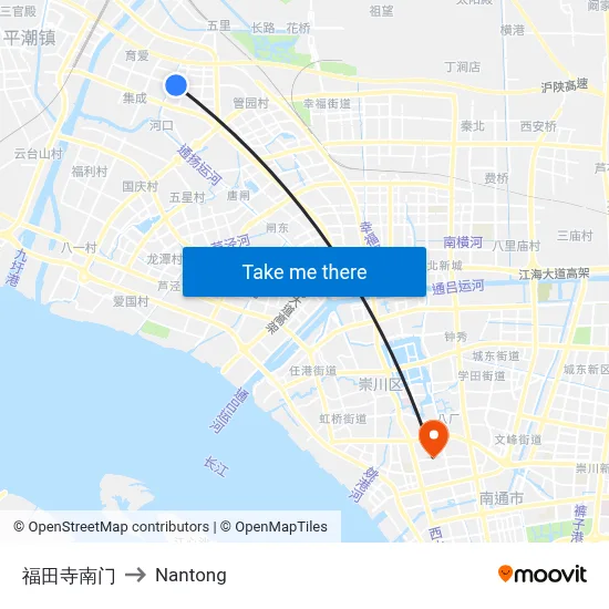Fukuda Temple South Gate to Nantong map