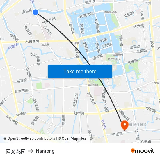 Sunshine Garden to Nantong map