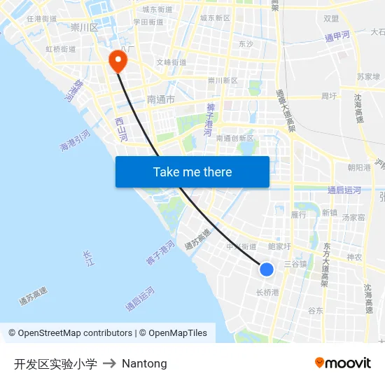 Development Zone Experimental School to Nantong map
