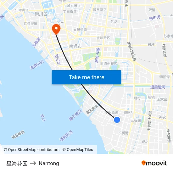Star Sea Garden to Nantong map