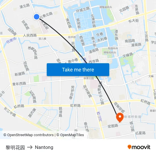 Li Ming Garden to Nantong map