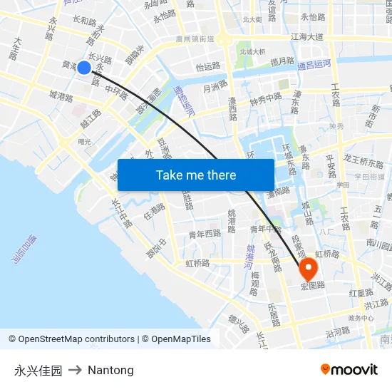 Yongxing Garden to Nantong map
