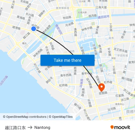 East of Yuejiang Intersection to Nantong map