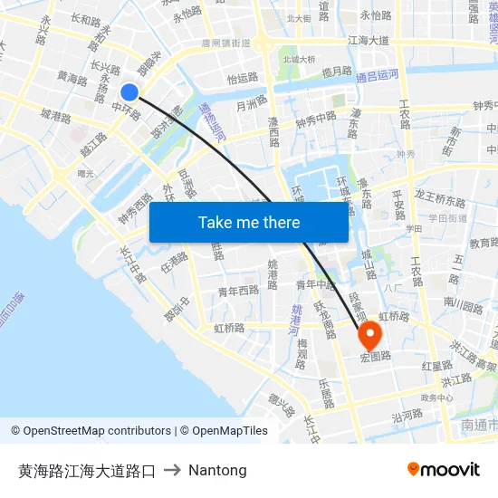 Huanghai Road & Jianghai Avenue Intersection to Nantong map