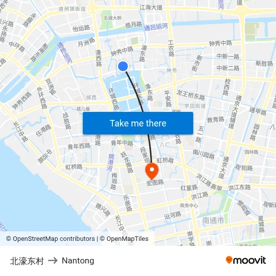 Beihao East Village to Nantong map