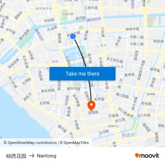 Jinxiu Garden to Nantong map