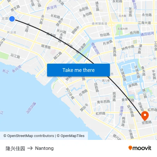 Longxing Garden to Nantong map