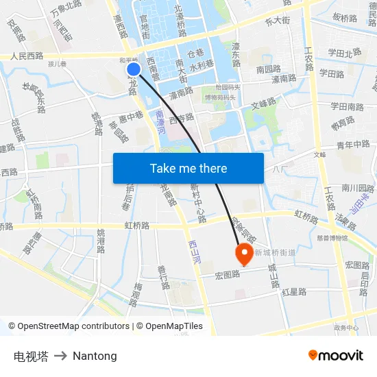 TV Tower to Nantong map