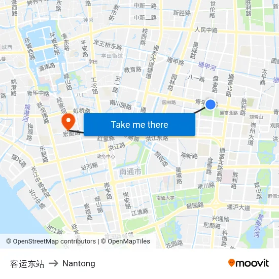 East Bus Station to Nantong map