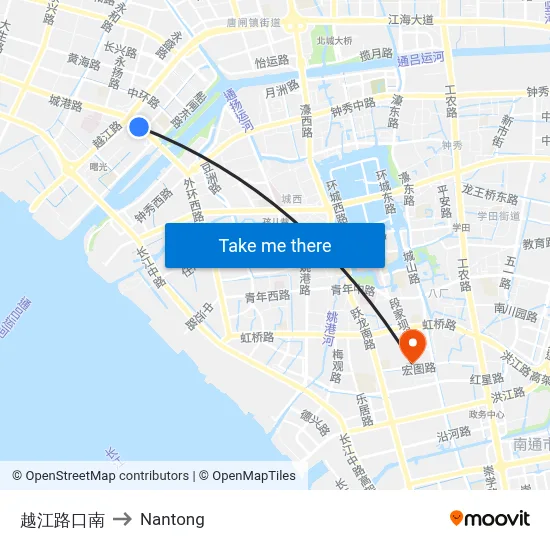 Yuejiang Road South to Nantong map
