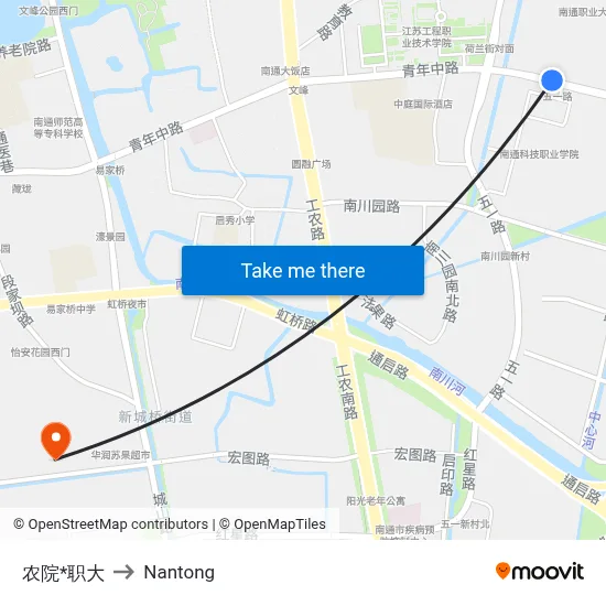 Agricultural College & Vocational College to Nantong map
