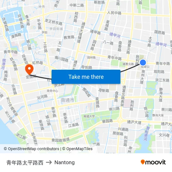 Youth Road Taiping Road West to Nantong map