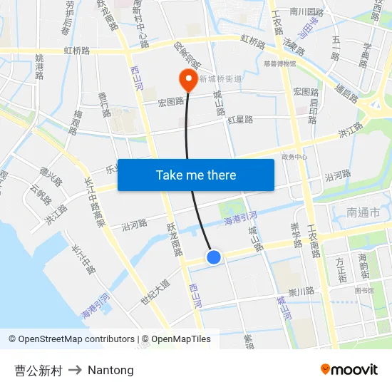 Caogong New Village to Nantong map