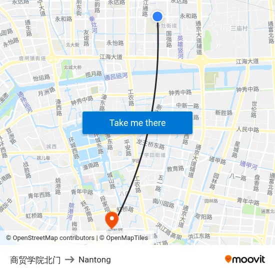 North Gate of Business College to Nantong map
