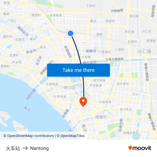Train Station to Nantong map