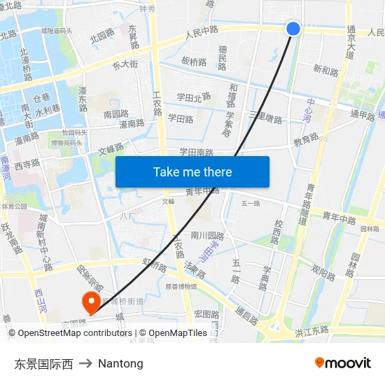 Dongjing International West to Nantong map