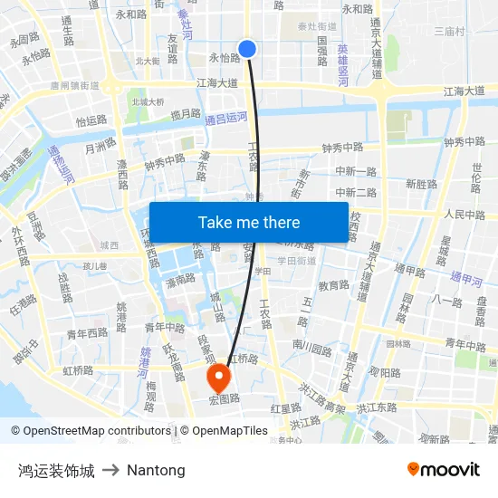 Hongyun Decoration City to Nantong map
