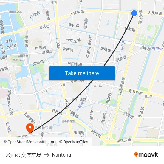 Xiaoxi Bus Terminal to Nantong map