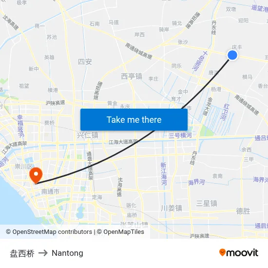 Panxi Bridge to Nantong map