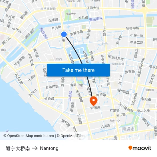 South Tongning Bridge to Nantong map