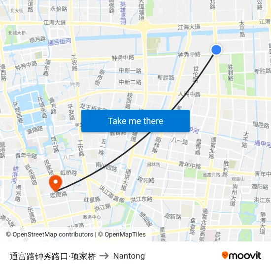 Tongfu Road-Zhongxiu Road Intersection·Xiangjia Bridge to Nantong map