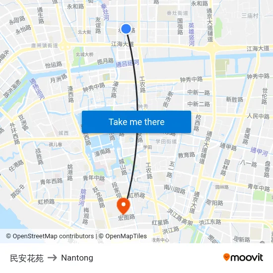 Minan Garden to Nantong map